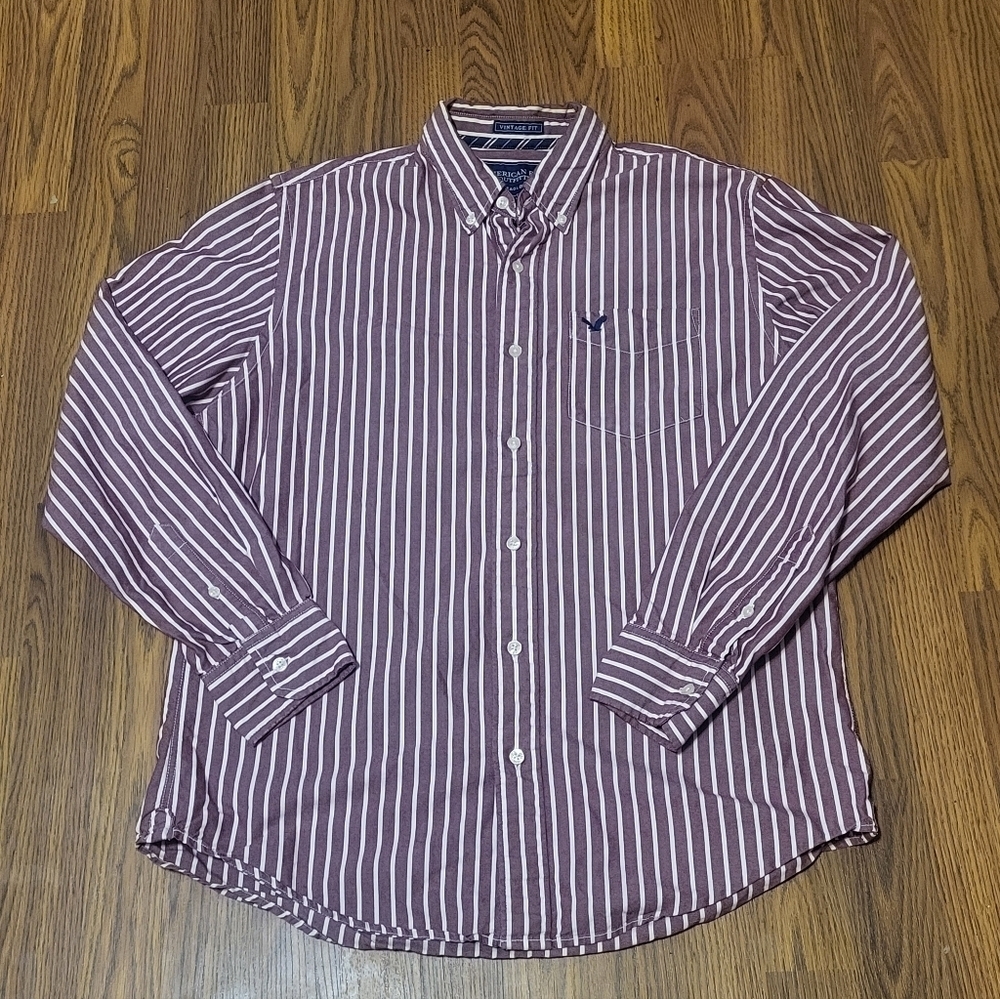 Men’s L American Eagle Vintage Fit Striped Oxford Button Down Shirt A49
